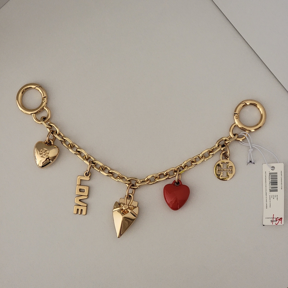 TORY BURCH HEART CHAIN PURSE CHARM/ KEY FOB